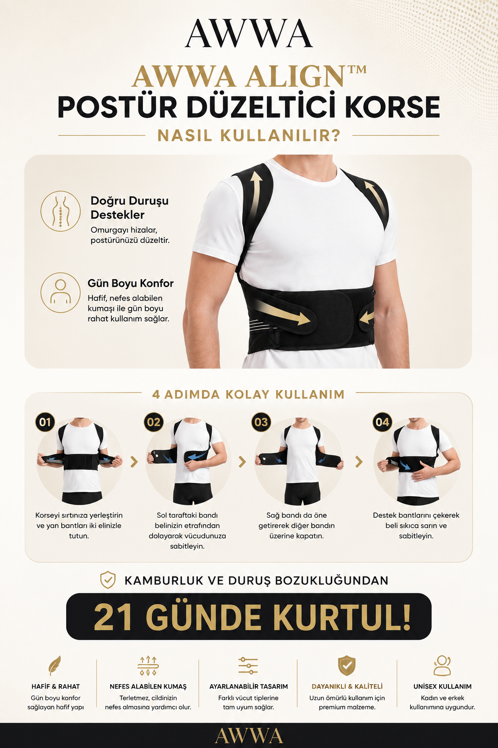 AWWA ALIGN™ — Postür Düzeltici Korse